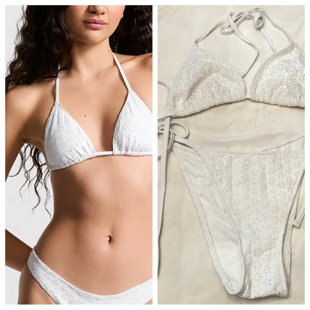 New! Frankie's Bikinis x PINK White eyelet string Bikini 3992